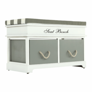 Lóca párnával, 2 fiók, fehér/szürke, SEAT BENCH 2 NEW (T)